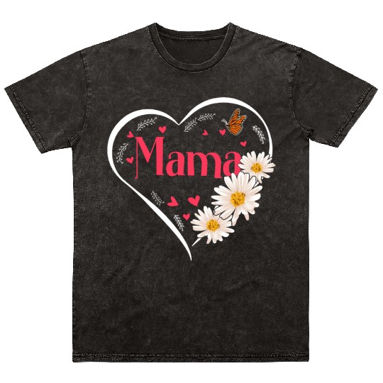 Mama Daisy Flower Heart Women Mineral Wash T Shirts