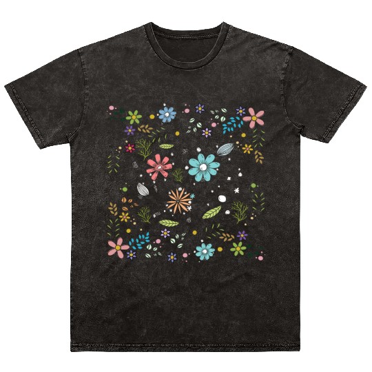 Cute Flowers Women Floral Colorful Wildflowers Mineral Wash T Shirts