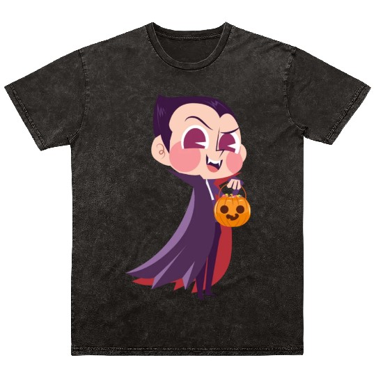 Halloween Trick or Treat with Cartoon Character Mineral Wash T Shirts