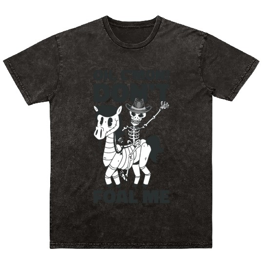 Halloween Cowboy Skeleton Foal Horse Riding Mineral Wash T Shirts
