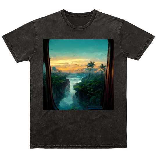 Paradise island painting Mineral Wash T Shirts
