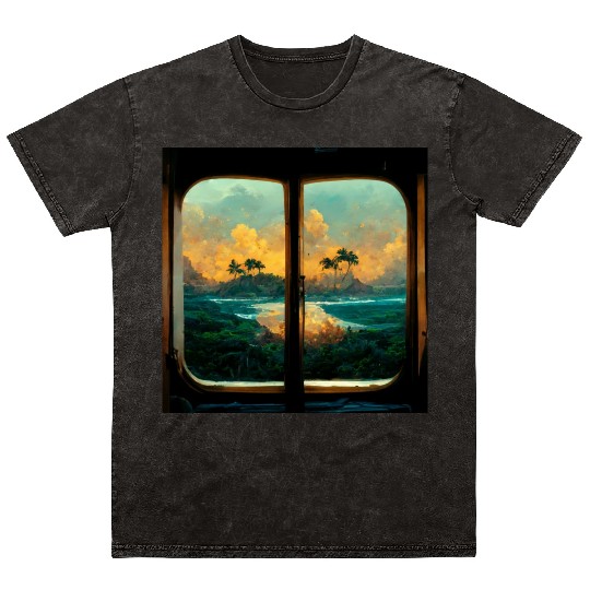 Paradise island painting Mineral Wash T Shirts