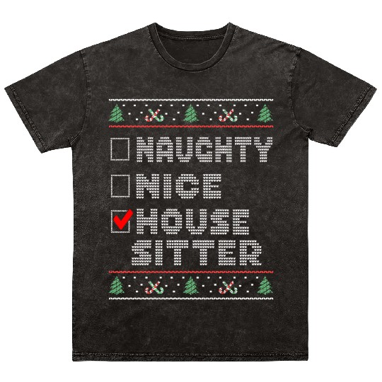 Naughty Nice House Sitter, Matching Christmas Mineral Wash T Shirts
