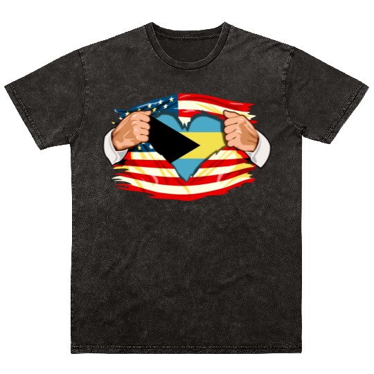 Bahamian Who Live in America Bahamas Flag Mineral Wash T Shirts
