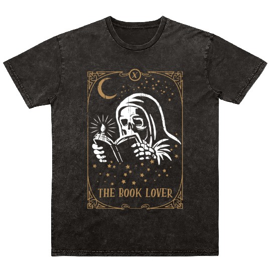 Skeleton Book Tarot Card Occult Club Gothic Mineral Wash T Shirts