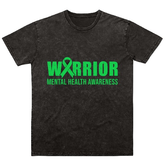 Mental Health Warrior Green Ribbon Mineral Wash T Shirts