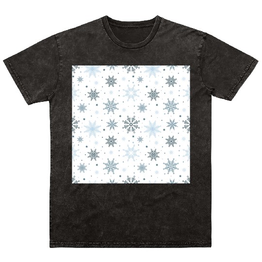 Modern Snowflakes Pattern White Blue Mineral Wash T Shirts