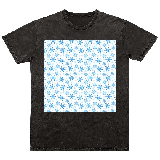 Modern Snowflakes Pattern White Blue Mineral Wash T Shirts