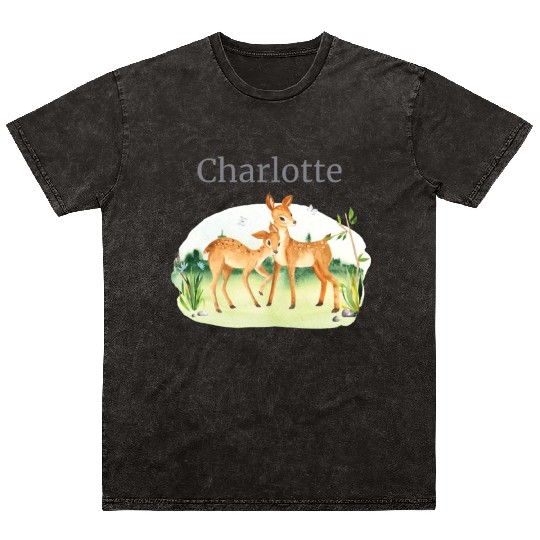 Forest Animal Deer Flowers Name Charlotte Mineral Wash T Shirts