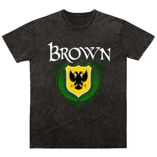 Brown Family Irish Coat of Arms Clan Crest Mineral Wash T Shirts