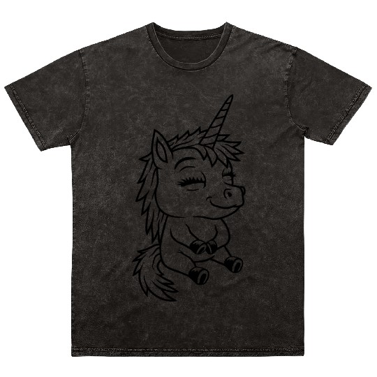Small sitting cartoon unicorn Mineral Wash T Shirts