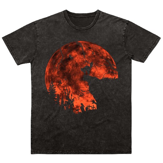 Cat Red Moon trick or treat Bats Forest Funny Hall Mineral Wash T Shirts