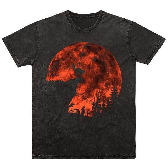 Cat Red Moon trick or treat Bats Forest Halloween Mineral Wash T Shirts