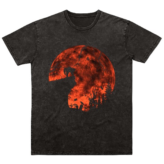 Cat Red Moon trick or treat Bats Forest Funny Mineral Wash T Shirts