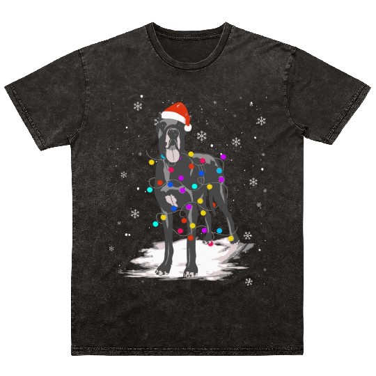 Great Dane With Christmas Lights Santa Mineral Wash T Shirts
