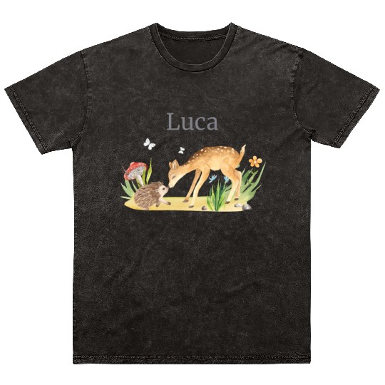 Forest Animal Deer Hedgehog Flowers Name Luca Mineral Wash T Shirts