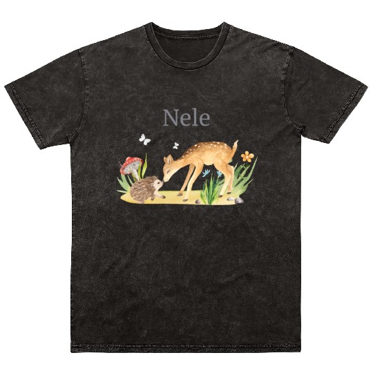 Forest Animal Deer Hedgehog Flowers Name Nele Mineral Wash T Shirts