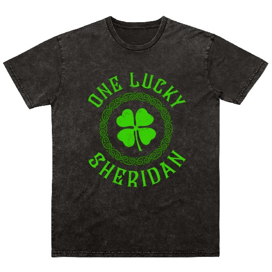 One Lucky Sheridan Irish Family Four Leaf Clover Mineral Wash T Shirts