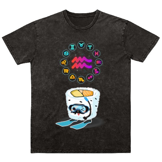 Japanese Sushi Funny Aquarius Zodiac Sushi Lover Mineral Wash T Shirts