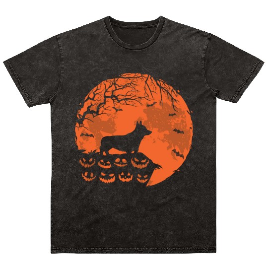 Corgi And Moon Halloween Funny Dog Lover Gift Mineral Wash T Shirts