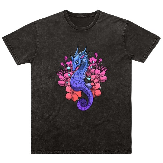 Gothic Sea Horse Mineral Wash T Shirts