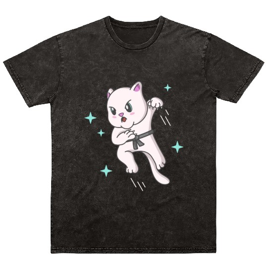 Kawaii Cat Ninja Kitten Fighter Karate Mineral Wash T Shirts