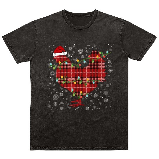 Buffalo Plaid Chicken Christmas Mineral Wash T Shirts