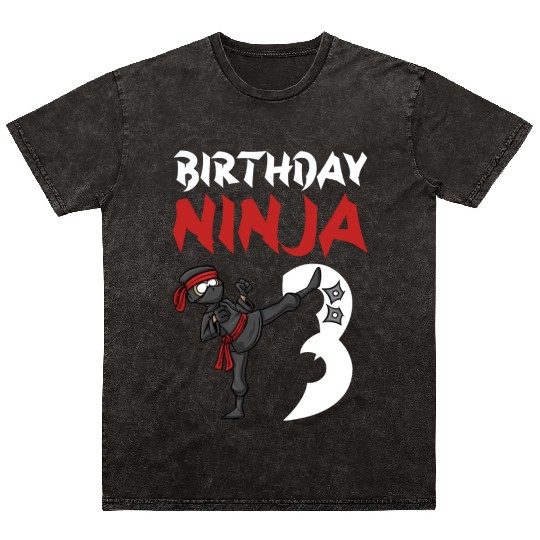 Birthday Party 3 Years Old Japanese Ninja Birthday Mineral Wash T Shirts