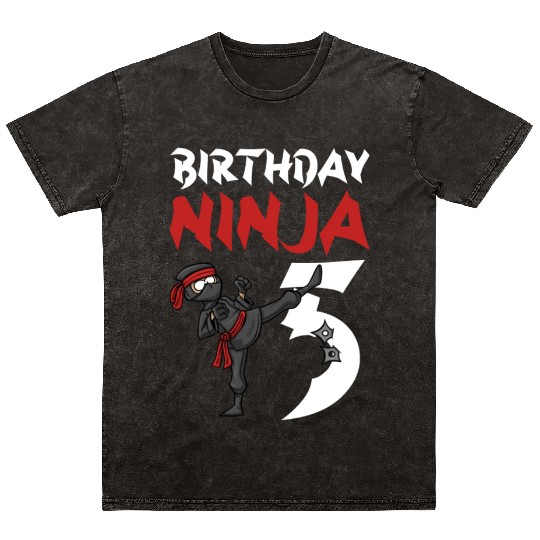 Birthday Party 5 Years Old Japanese Ninja Birthday Mineral Wash T Shirts