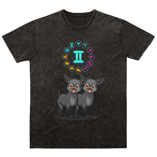 Funny Dog Lover Horoscope Gemini Zodiac Sign Cool Mineral Wash T Shirts
