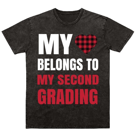 Heart Buffalo Plaid Clothes 2nd Grade Teacher Mineral Wash T Shirts