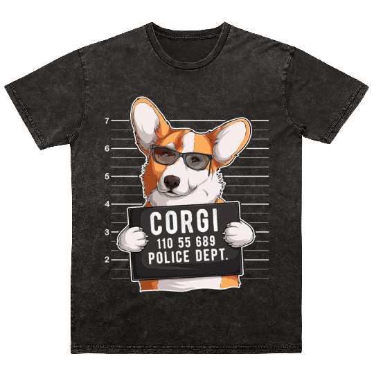 Corgi Mugshot Dog Lover Mineral Wash T Shirts