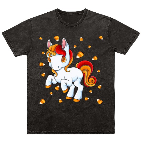 Halloween Unicorn Pony Candy Corn Halloween Mineral Wash T Shirts