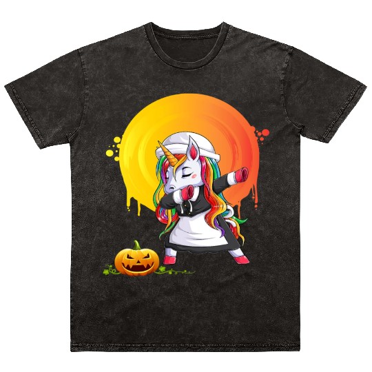 Halloween Unicorn Pony Magical Fantasy Dabbing Mineral Wash T Shirts