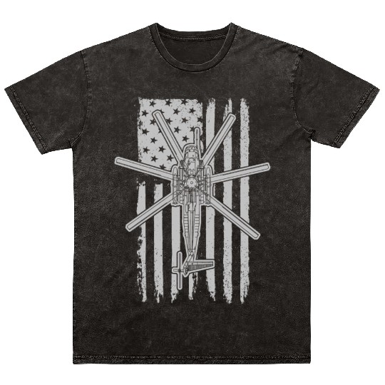 Super Stallion Military Helicopter American Flag Mineral Wash T Shirts