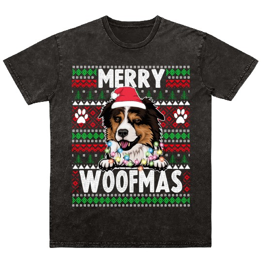 Border Miniature Shepherd Christmas Pajama Mineral Wash T Shirts