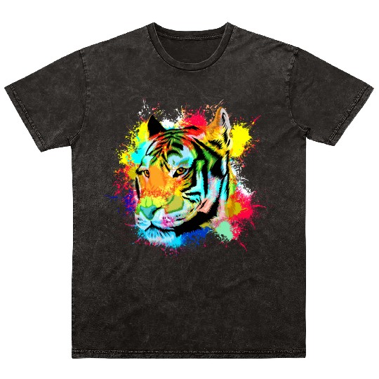 Colorful Tiger Abstract Mineral Wash T Shirts