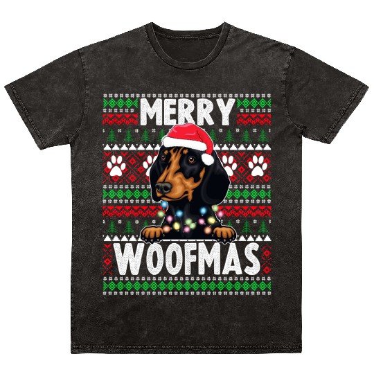 Cute Dog Pajama - Dachshund Dog Lover Christmas Mineral Wash T Shirts