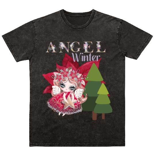 Winter Angel Christmas Tree Poinsettia Mineral Wash T Shirts