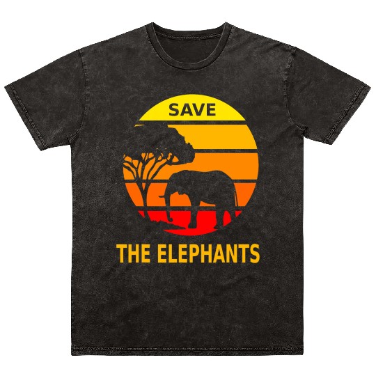 Retro Vintage Save the Elephants Mineral Wash T Shirts