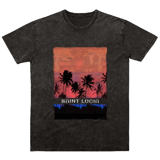 Saint Lucia Caribbean Vacation Souvenir Palm Tree Mineral Wash T Shirts