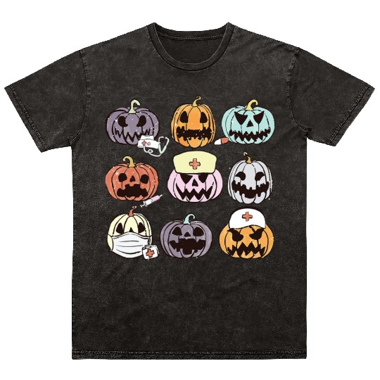 Trick or Treat ER Squad Pumpkin Nurse Halloween Mineral Wash T Shirts