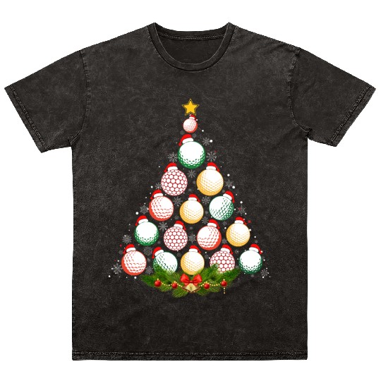 Matching Christmas Pajama Golf Balls Xmas Tree Mineral Wash T Shirts