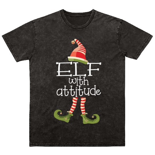 Funny Elf Christmas Matching Family Elf With Attit Mineral Wash T Shirts