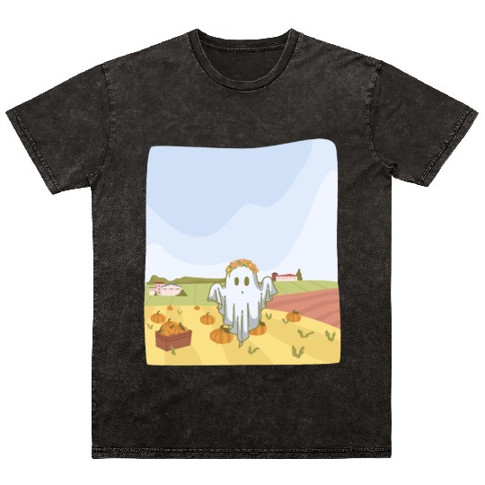 Retro Pumpkin Farm Ghost For A Trick Or Treat Mineral Wash T Shirts