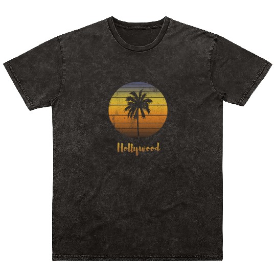 Retro Souvenir Hollywood California Sunset Mineral Wash T Shirts