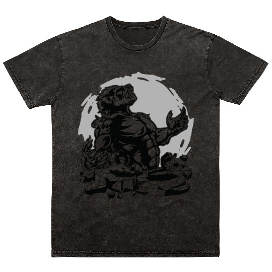 Halloween Monster Line Art Werewolf Horror Mineral Wash T Shirts