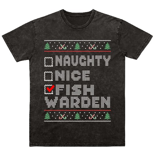 Naughty Nice Fish Warden, Matching Christmas Mineral Wash T Shirts