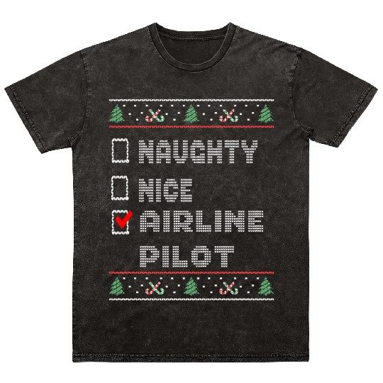 Naughty Nice Airline Pilot, Matching Christmas Mineral Wash T Shirts