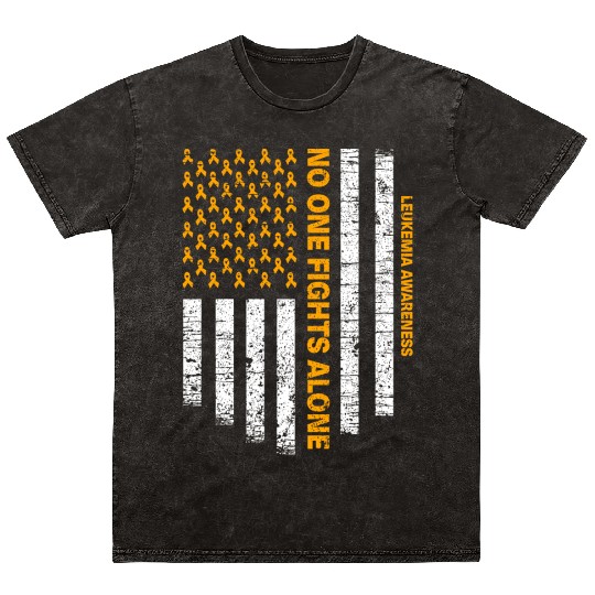 No One Fights Alone Usa Flag Leukemia Awareness Mineral Wash T Shirts